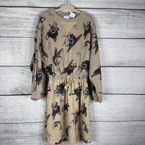 Zara Disney Bambi Long Sleeves 100% Cotton Dress Tan Sz 6